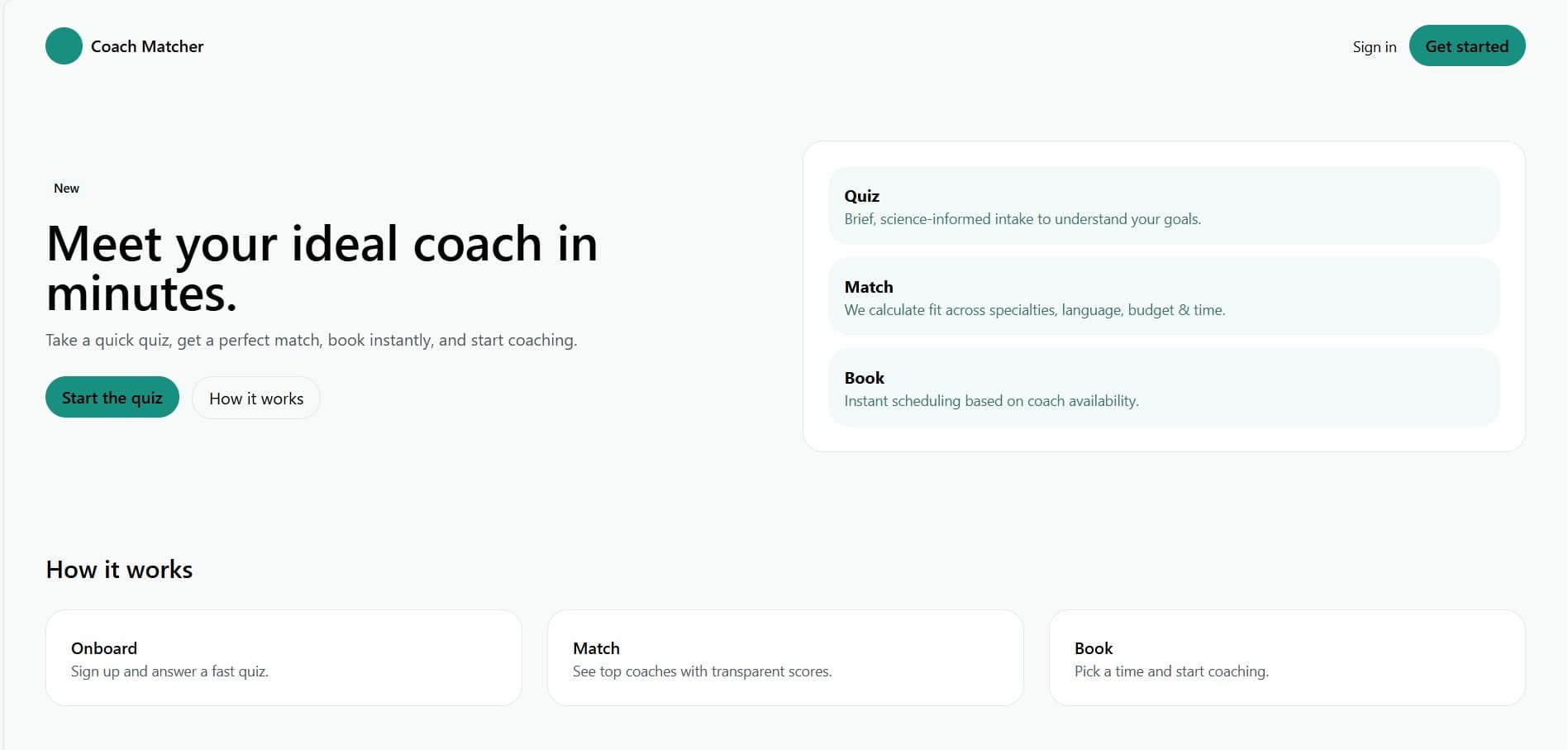 Coach Matcher interface preview